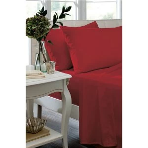 Catherine Lansfield Red Non-Iron Fitted Sheet - Double