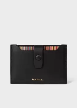 Paul Smith Black Leather Credit Hard Holder With 'Signature Stripe' Pull Out