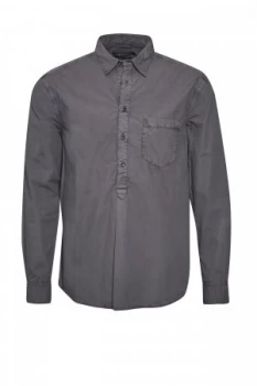 Mens French Connection Garment Poplin Popover Collared Shirt Grey Marl