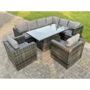 Fimous 8 Seater Outdoor Dark Grey Rattan Dining Set with Black Tempered Glass Table