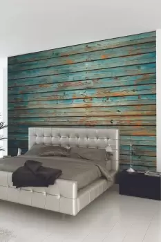 Rustic Wood Effect Blue Matt Smooth Paste the Wall Mural 300cm wide x 240cm high