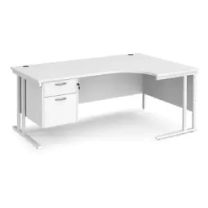 Office Desk Right Hand Corner Desk 1800mm With Pedestal White Top With White Frame 1200mm Depth Maestro 25 MC18ERP2WHWH