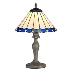 Luminosa Lighting - 1 Light Curved Table Lamp E27 With 30cm Tiffany Shade, Blue, Crystal, Aged Antique Brass