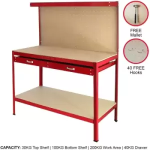 Monster Racking - Workbench With Pegboard And Drawer In Red - Red