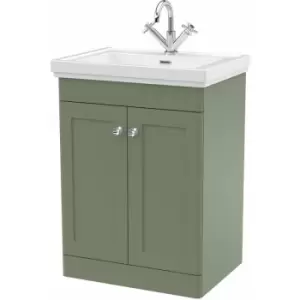 Nuie Classique Floor Standing 2-Door Vanity Unit with Basin 600mm Wide Satin Green - 1 Tap Hole