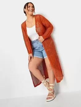 Yours Longline Crochet Cardigan Orange, Size 18-20, Women