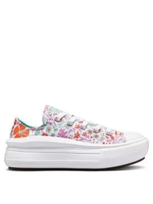 Converse Chuck Taylor All Star Ox Childrens Girls Move Paper Floral Print Platform Trainers -Multi, Size 2