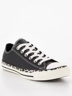 Converse Chuck Taylor All Star Leopard Trim Ox, Black, Size 7, Women