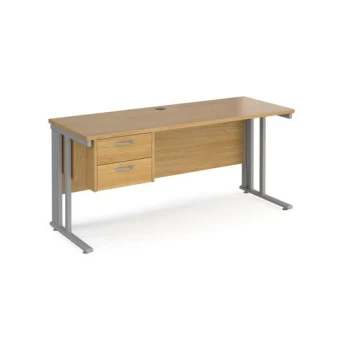 Office Desk Rectangular Desk 1600mm With Pedestal Oak Top With Silver Frame 600mm Depth Maestro 25 MCM616P2SO