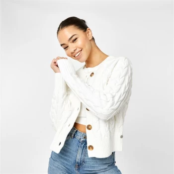 Jack Wills Westby Chunky Cable Knitted Cardigan - Vintage White