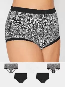 Yours 5 Pack Mono Animal Full Briefs, Black, Size 18-20, Women