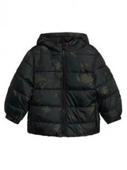 Mango Boys Camo Hooded Padded Coat - Khaki, Size Age: 5 Years