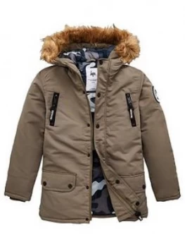 Hype Boys Faux Fur Parka - Khaki, Size Age: 15 Years