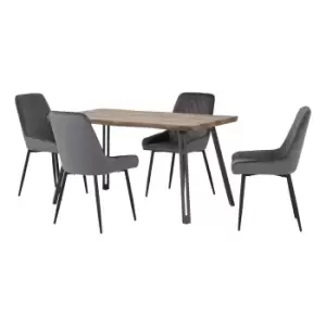 Quebec Wave Oak Effect Dining Table with 4 Avery Grey Dining Chairs Grey