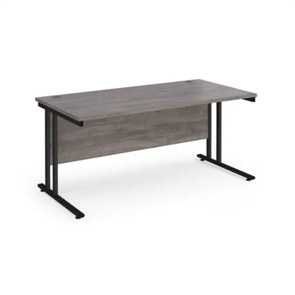 Maestro 25 straight desk 1600mm x 800mm - Black cantilever leg frame, grey oak top