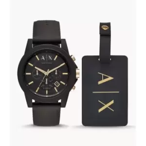 Armani Exchange Mens Chronograph Silicone Watch And Luggage Tag Gift Set - Black