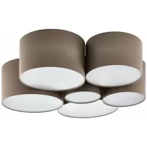 Loops - Flush Ceiling 6 Bulb Light Colour White Shades 6 x Taupe Fabric Bulb E27 6x40W