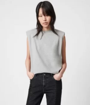 AllSaints Womens Cotton Relaxed Fit Coni Tank, Grey, Size: L