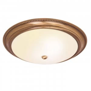 2 Light Flush Ceiling Light Antique Brass, Acid Glass, E27