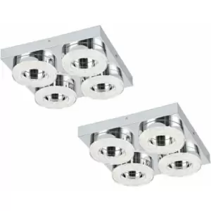 Loops - 2 pack Wall Flush Ceiling Light Chrome Shade Chrome Clear Crystal LED 4x4W