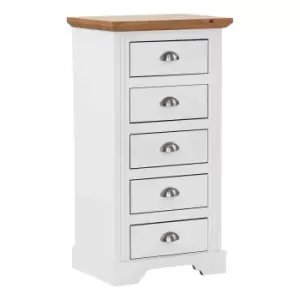 Seconique Toledo 5 Drawer Narrow Chest - White/Oak Effect