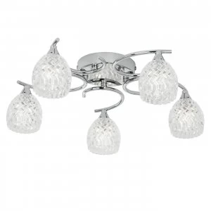 5 Light Semi Flush Multi Arm Ceiling Light Chrome, G9