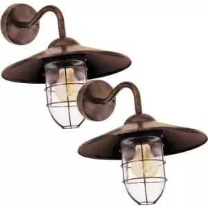 2 PACK IP44 Outdoor Wall Light Antique Copper Shade Fisherman Lamp 60W E27