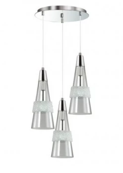 Ceiling Cluster Pendant 3 Light E14 Round Polished Chrome, Crystal