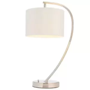 Modern Curved Table Lamp Nickel & White Shade Metal Arm Bedside Feature Light