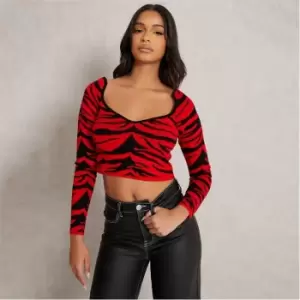 I Saw It First Sweetheart Neck Knit Crop Top - Red