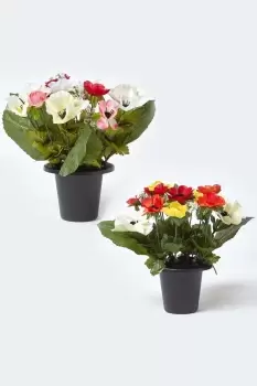 Set of 2 Anemone Artificial Flowers in Grave Vases