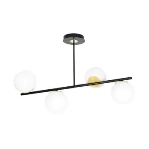 Floki Black/Gold Globe Ceiling Light with White Glass Shades, 4x E14