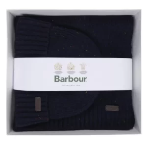 Barbour Mens Carlton Fleck Beanie and Scarf Gift Set Navy One Size