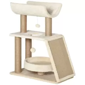 PawHut Cat Tree Kitten Tower w/ Scratching Post, Pad, Bed, Perch, Ball, Brown