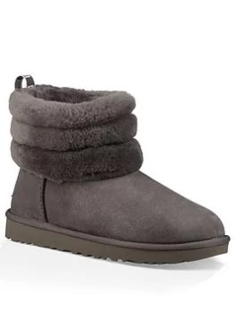 UGG Fluff Mini Quilted Ankle Boot - Charcoal, Size 8, Women