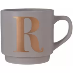 Premier Housewares Grey R Letter Mug Ceramic Coffee Mug Tea Cup Modern Cappuccino Cups With Grey Finish And Curved Handle 450 ML w13 x d9 x h9cm