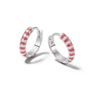 Daisy London 925 Sterling Silver Coral Fine Stripe Huggie Hoop Earrings Sterling Silver