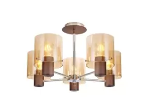 Semi Ceiling Light, 5 x E27, Mocha, Amber Glass