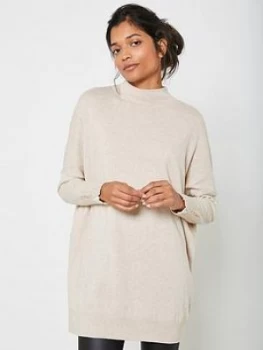 Mint Velvet Funnel Neck Long Jumper - Beige