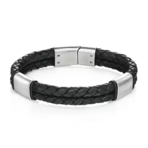 Black Leather Bracelet with Brush Finish Detail