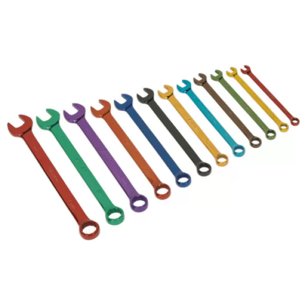 Genuine SEALEY S01074 Combination Spanner Set 12pc Multi-Coloured Metric