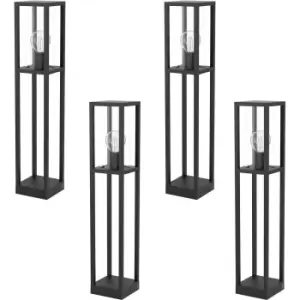 4 PACK IP44 Outdoor Bollard Light Black Cast Aluminium Box 40W E27 Tall Post