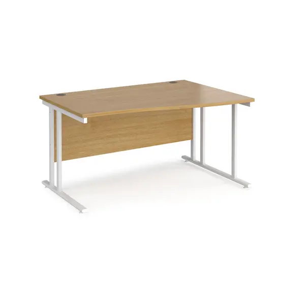 Maestro 25 Wave Desk White Frame and Oak Table Top - Right Hand - 1400mm