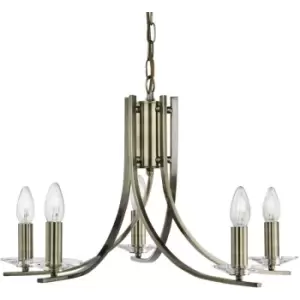 Searchlight Ascona - 5 Light Multi Arm Ceiling Pendant Antique Brass, Glass, E14