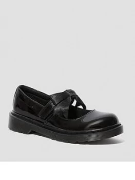 Dr Martens Leather Maccy Ii Bow Mary Jane Shoes - Black Patent, Size 10 Younger