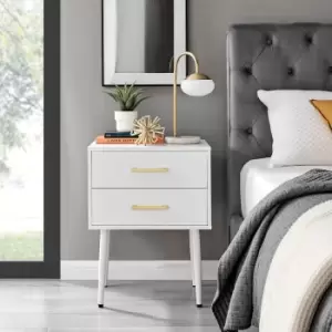 Furniture Box Taylor Large 2 Drawer White Bedside Table With Gold Handles