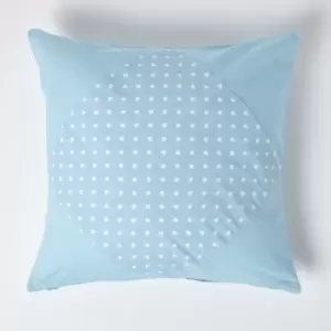 Homescapes - Cotton Plain Blue and Polka Dots Cushion Cover, 60 x 60cm - Blue - Blue