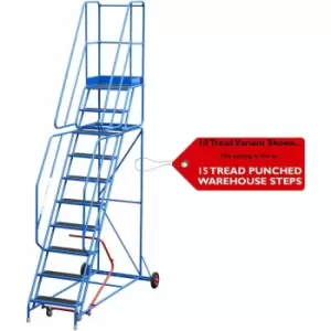 Loops - 15 Tread Mobile Warehouse Stairs Punched Steps 4.75m EN131 7 blue Safety Ladder