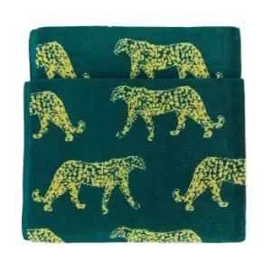 Leopard Animal Jacquard Bath Towel Teal