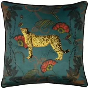 Tropica Cheetah Cushion Teal, Teal / 45 x 45cm / Polyester Filled